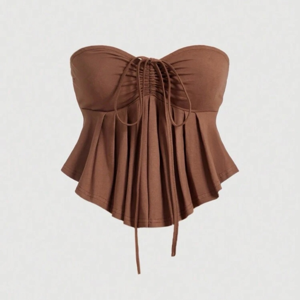 SHEIN Brown Strapless Pleated Top
